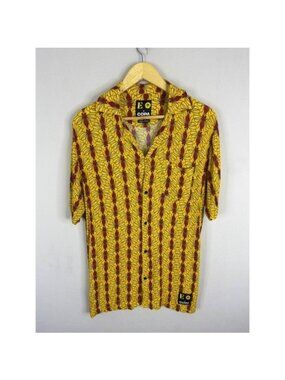 COPA x E W.F.C. Hornet Print Viscose Button Down Shirt Yellow Mens Large